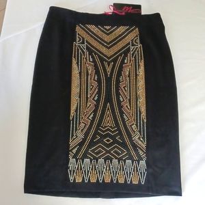 Midnight Velvet Victoria Art-Deco Pencil Skirt Size M NWT Black